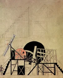 Scenografisk design til stykket «Den storsindede hanrej» af F. Crommelynck, Meyerhold-teatret, Moskva, 1922